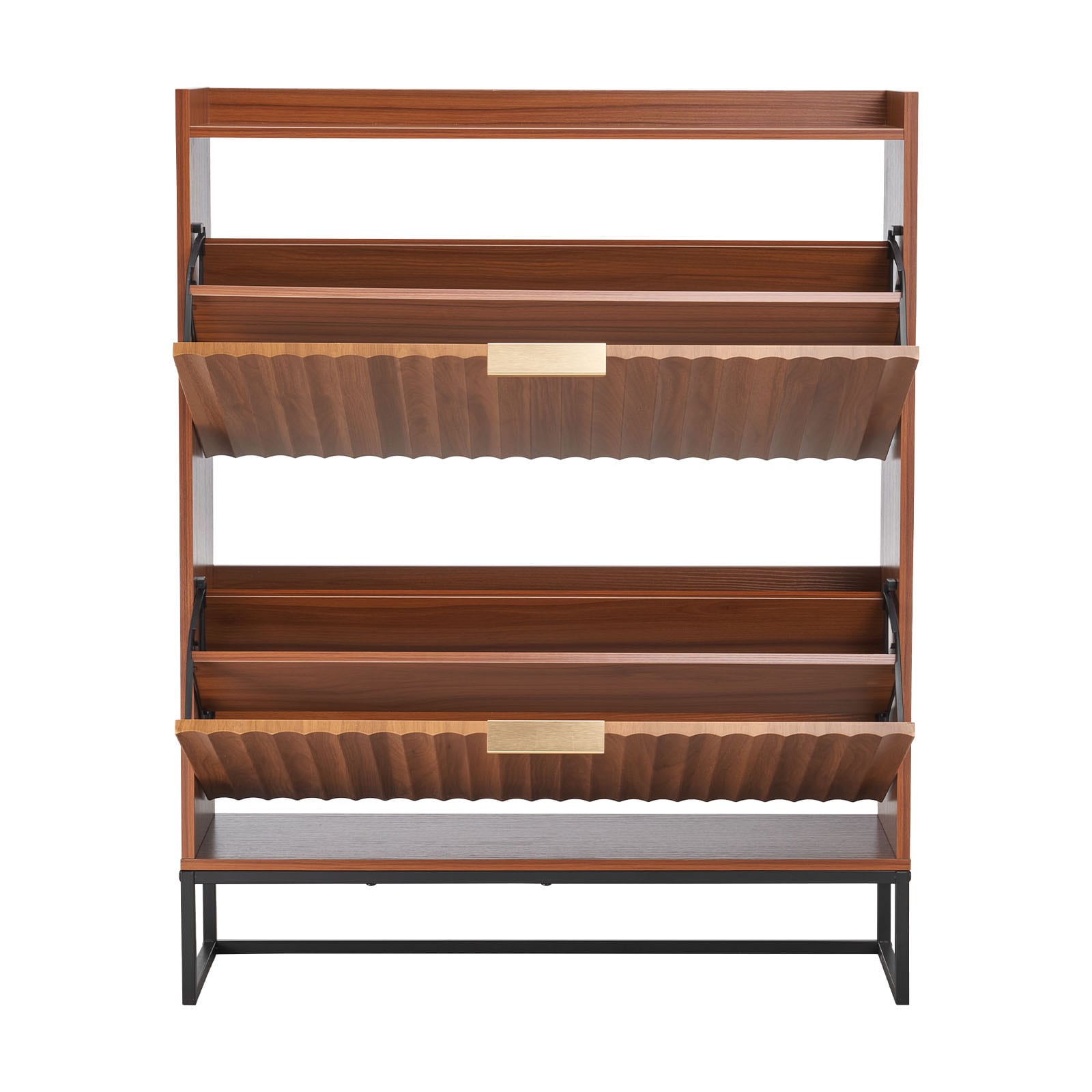 Shoe Cabinet With Flip Drawers Freestanding Fluted Walnut Wood_voghion.com